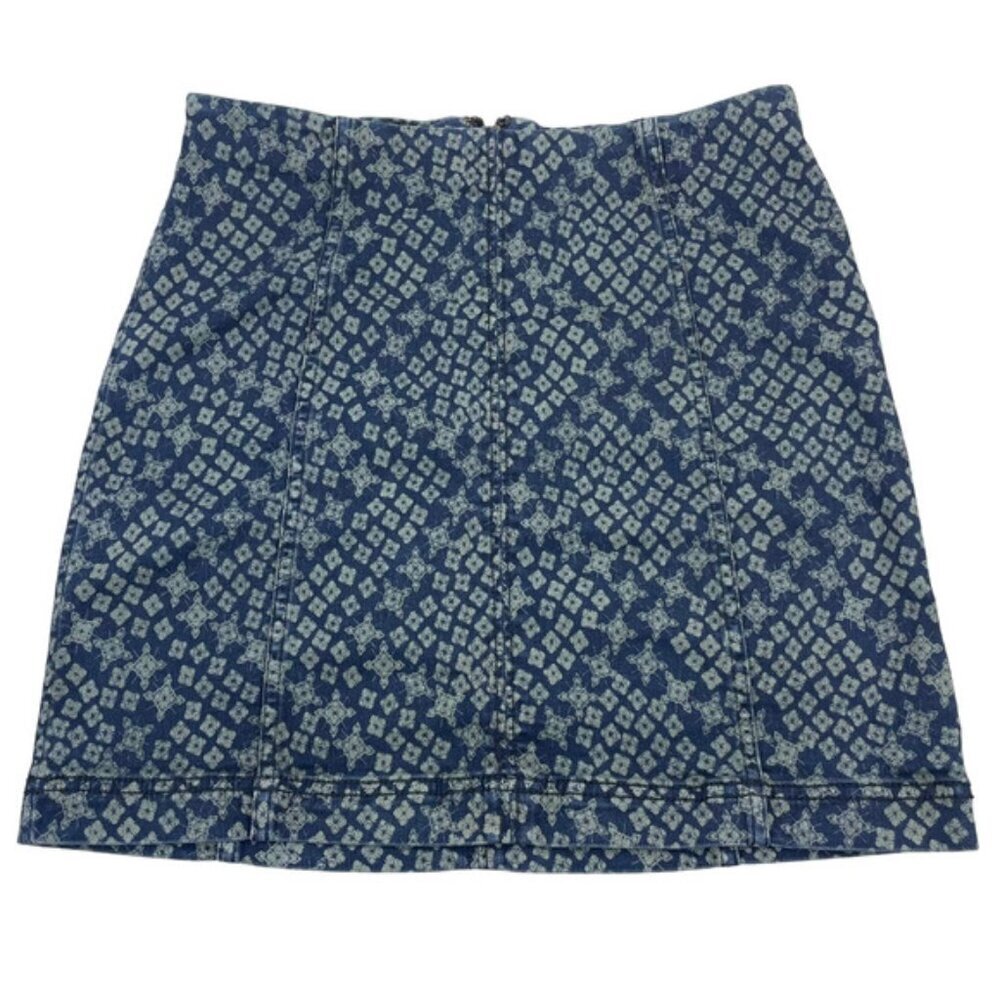 FREE PEOPLE Modern Femme Stretch Geometric Star Skirt Sz 10 Indigo Combo - Picture 3 of 6